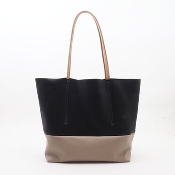 <sale>細ハンドル肩掛けトート（黒・グレー×ナチュラル）/山羊革×牛革/T065の画像