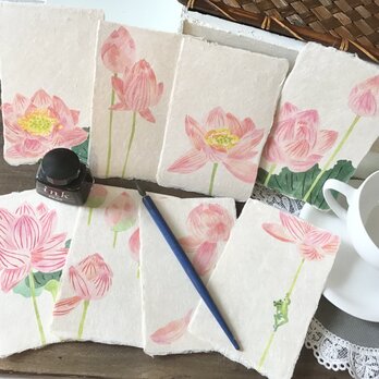 【受注生産】型染手漉き和紙絵はがき　蓮の花　8種セットの画像