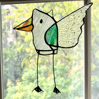 寝ぐせ鳥/森　ステンドグラスのサンキャッチャーの画像