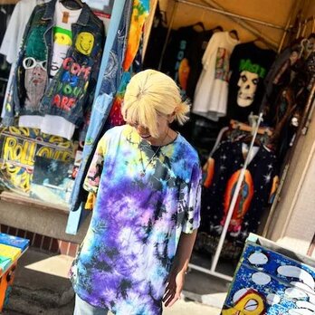 タイダイ染め Tシャツ　XLサイズ　カラフル×ブラック　　 Hippies Dye HD22-46の画像