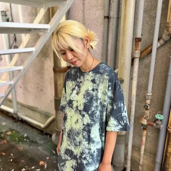タイダイ染め Tシャツ　XLサイズ　ブラック×ミントグリーン　 Hippies Dye HD22-45の画像