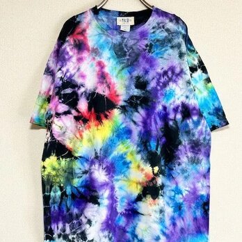タイダイ染め Tシャツ　XXLサイズ　ブラック×カラフル　 Hippies Dye HD22-47の画像