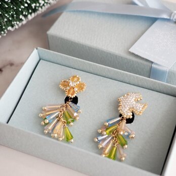 beads jewelry『鳥と花』2wayピアス（トパーズ）※なくなり次第終了の画像
