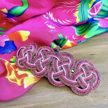 水引　バレッタ【客家花布】カラフル　キラキラ　ピンクの画像