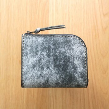 【一点物即納品】L字ファスナー小さい財布 ～イタリアンレザー"MARGOT FOG" グリーン×イタリアヌメ ブラック～の画像