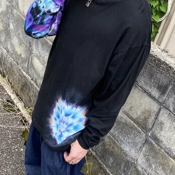 タイダイ染め 長袖Tシャツ　XXLサイズ 　曼荼羅 　ブラック　HIPPIES DYE新作　 HD22-50の画像