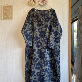 ハーフリネンのドロップショルダーワンピースの画像