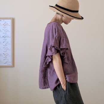 LINEN フリルスリーブブラウス *フジイロ* size FREE