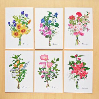 ポストカードセット　誕生花の花束　7月～12月の画像