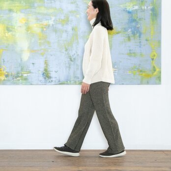 ［カカオ染め］ラムWフェイス、ハイウェストニットパンツ【Organic Cotton】の画像
