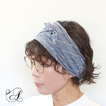 頭に巻きつけるストールタイプのヘアバンド　～ストライプのヘアストール～の画像