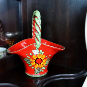 イタリア製取っ手付き花器　花入れ　果物入れ　ドライフラワー入れの画像