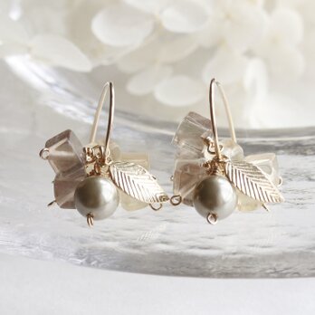 秋色 ブラウンブーケ 天然石フローライト ピアス／イヤリング 14Kgf — Bouquets —