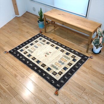セ・リーグ感動を感謝キャン50%OFF】ペルシャ ギャッベ　玄関マット大　125x83cm　グレー　ベージュの画像
