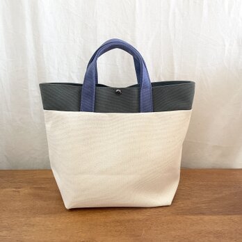 トートバッグS深型✴︎3色使いキナリベース✴︎倉敷帆布✴︎現品のみの画像