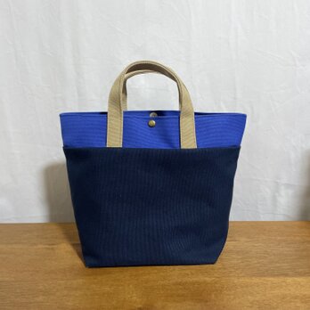トートバッグS深型✴︎3色使いネイビーベース✴︎倉敷帆布✴︎現品のみの画像