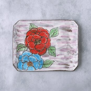 牡丹絵図長方形皿の画像