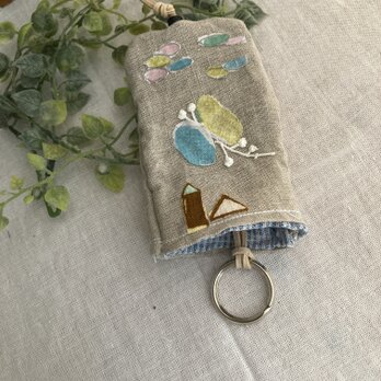 ハンドメイド☆ミニキーケース ミナペルホネンhütte蝶々リネンパッチの画像