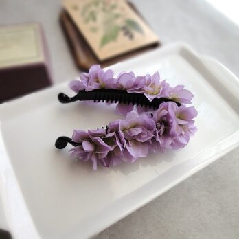 紫陽花のバナナクリップ ■ 八重咲きの艶やか紫陽花  ■ パープルグリーンの画像