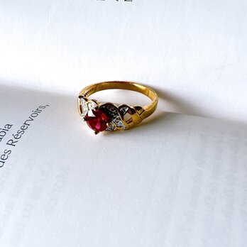 R360-ヴィンテージリング U.S.A. Goldtone silvertone  rubycolord rhinestoneの画像