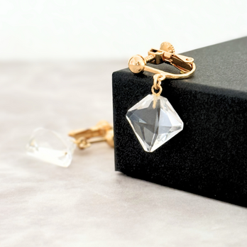 16mm 立体研磨 クォーツ/白水晶  イヤリング - 3DRhombus S