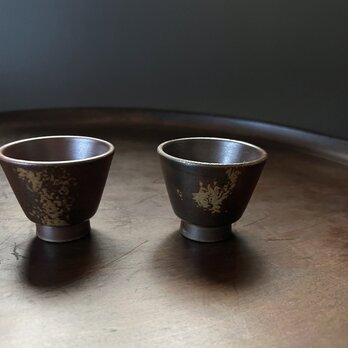 備前焼　木村陶峯　猪口2客  中国茶　煎茶　盃　　yk235の画像