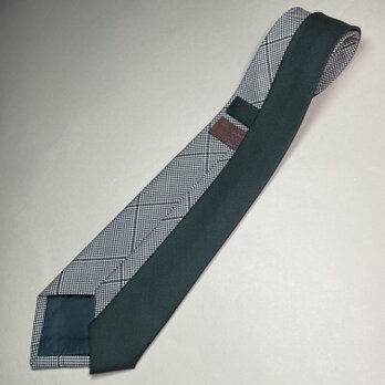 【受注製作】グリーン　シルバー　チェック　プレゼント　ギフト【別途】名入れ　メッセージ　イニシャル　刺繍　ネクタイの画像