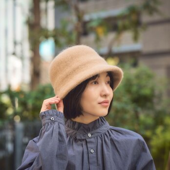 Berta ベルタ アンゴラ混 起毛 クロッシェ YOKOI BERET キャメル [YO-BR018-CA]の画像