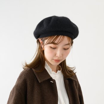 Celia セリア アンゴラ混 起毛 リブベレー YOKOI BERET ブラック [YO-BR019-BK]の画像