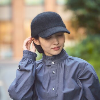 Blanka ブランカ アンゴラ混 起毛 キャップ YOKOI BERET ブラック [YO-BR020-BK]の画像