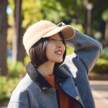 Blanka ブランカ アンゴラ混 起毛 キャップ YOKOI BERET キャメル [YO-BR020-CA]の画像