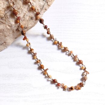 小麦色の天然石ミドルロングネックレス　Y-1850