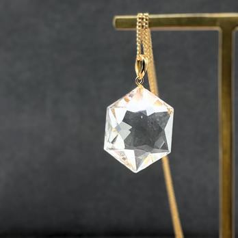23mm ヘキサゴン クォーツ/白水晶  K18 K18GP 天然石ネックレス - 六芒星Sの画像