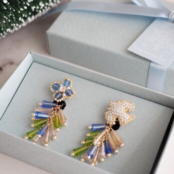 beads jewelry『鳥と花』2wayピアス（サファイア)※なくなり次第終了の画像