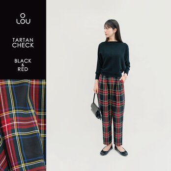永遠の定番  黒 赤 タータンチェック テーパードパンツ ブラックスチュアート ●JUDITH-TP●の画像