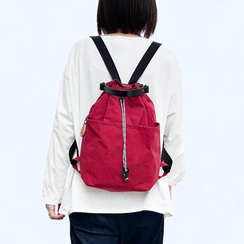 ちょこっとリュック：ワイン（KONBU　撥水加工ナイロン素材　巾着リュック）受注製作の画像