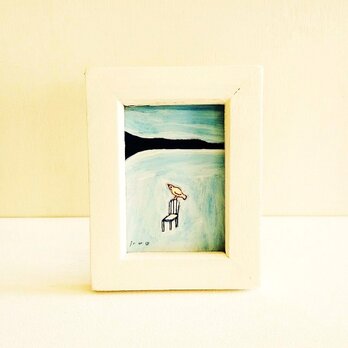 手のひらサイズの絵画｜原画「広場」※木製ミニ額縁入り　の画像