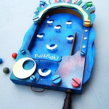 ★オーダーできます・灯りの灯る木製のピンボール　PULL & PUSH 3の画像