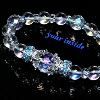 コスモオーラ クリスタル 水晶 デザイン 天然石ブレスレット ブルー ロンデルの画像