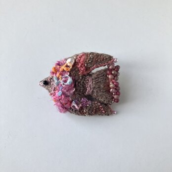 秋色カラフルバード " autumn enjoy color bird"　鳥さん　秋冬刺繍ふっくらブローチ