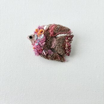 秋色カラフルバード " autumn enjoy color bird"　鳥さん　秋冬刺繍ふっくらブローチ