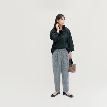年間頼れる大人のギンガムチェック 黒 白 ポリエステル テーパードパンツ ●AGNES-TP●