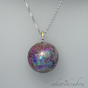 【sv925】大きめ螺鈿玉ペンダント 24mm玉 葡萄色螺鈿 純金箔：金沢漆器 漆工芸 螺鈿ジュエリーの画像