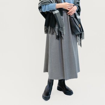 洗えるウールでおしゃれを快適に 上質ヘリンボーン 黒 オフ白 ロングスカート ●LYRA-SK●