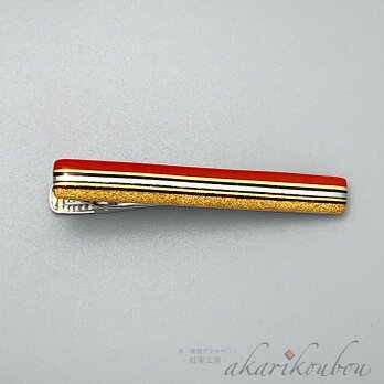 漆ネクタイピン 朱漆 純金蒔絵 純金箔 プラチナ箔 漆アクセサリー： 金沢漆器 金沢箔の画像