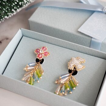 beads jewelry『鳥と花』2wayピアス（ローズ)※なくなり次第終了の画像
