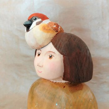 kanau夢人形【雨粒がスズメだったら。。】■藍染■木彫りの画像
