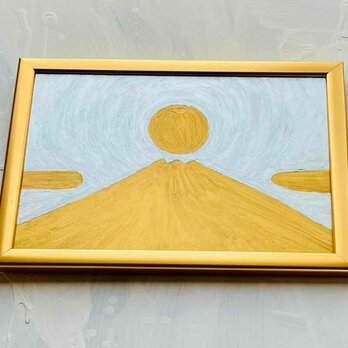 【勝利・金運】開運画「金富士2」横・特大・原画・油彩絵画・壁掛け・額装の画像