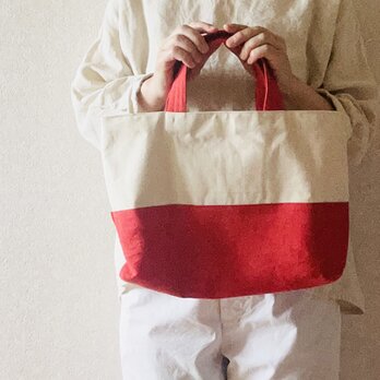 シンプルトートbag　　生成＋赤の画像