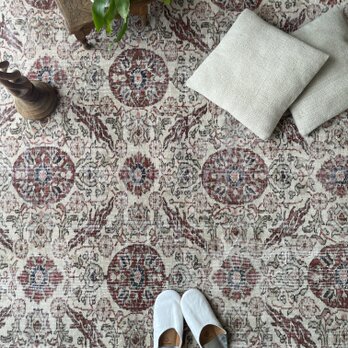 クラシカル柄✳︎114×210レッド　ブルーグレー　ローズ　トルコヴィンテージラグ クラシカル柄✳︎114×210レッド ブルーグレー ローズ トルコ